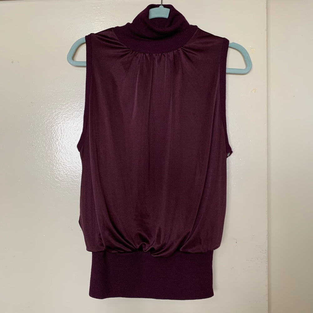 Adrianna Papell plum turtle neck sleeveless blouse